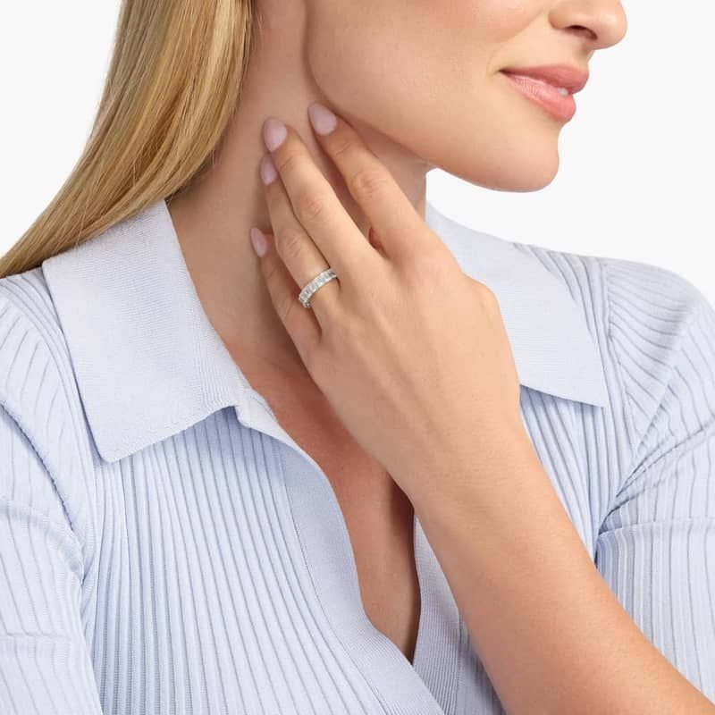 Emerald Cut Lab-Grown Diamond  Eternity Ring In 14K White Gold (5 Ct. tw. - F-G / VS2-SI1)