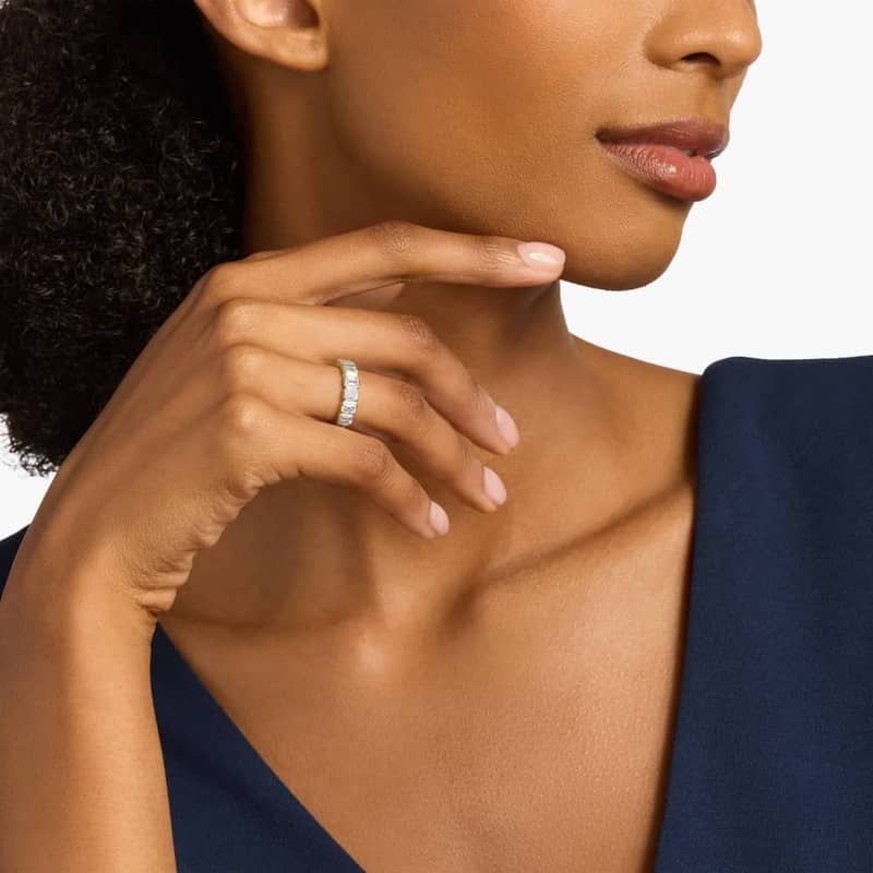 7 Stone Emerald Bezel Diamond Anniversary Ring in 14k Yellow Gold (1 3/4 ct. tw.)