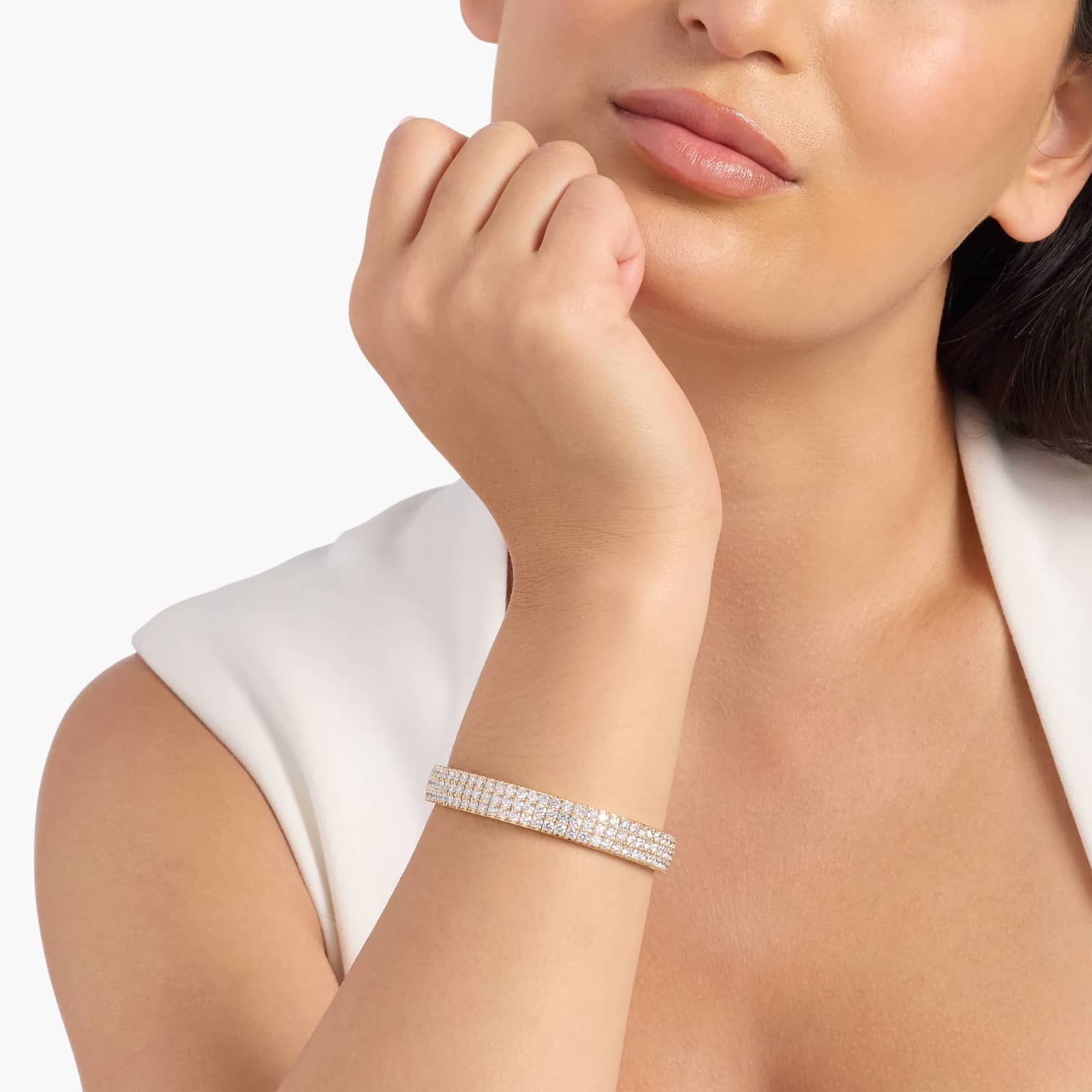 3 Row Diamond Bangle Bracelet in 14K White Gold (14 Ct. Tw.)