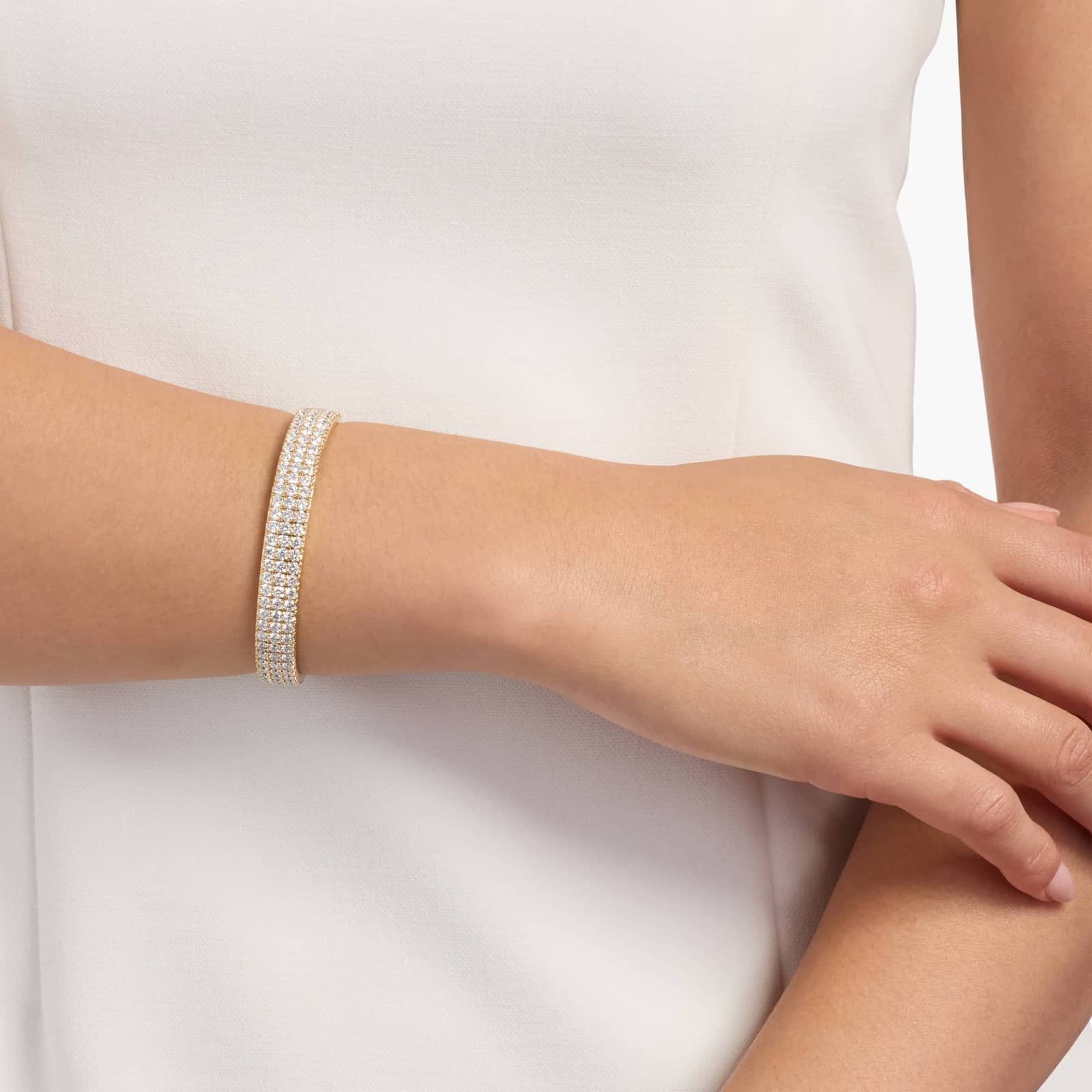 3 Row Diamond Bangle Bracelet in 14K White Gold (14 Ct. Tw.)