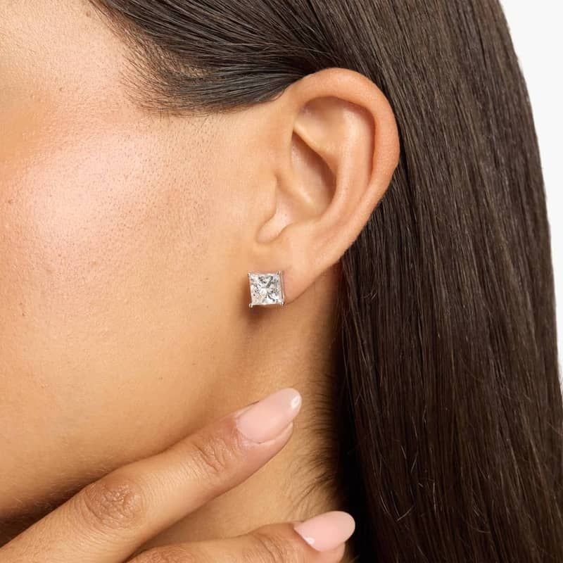 Princess Cut Lab-Grown Diamond Stud Earrings in 14k White Gold (5 ct. tw. - F-G / VS2-SI1)