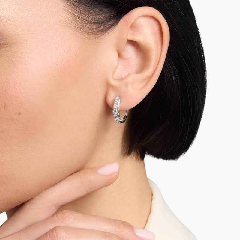 Diamond Graduated Milgrain Hoop Earrings in 14k White Gold (1 ct. tw.)