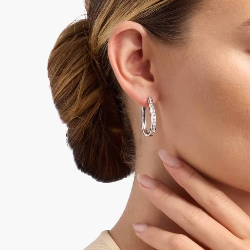 Oval Channel Set Hoop Earrings in 14k White Gold (1 ct. tw.)