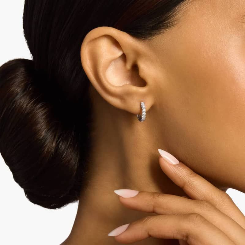 French Pavé Round Hoop Earrings in 14k White Gold (1/2 ct. tw.)