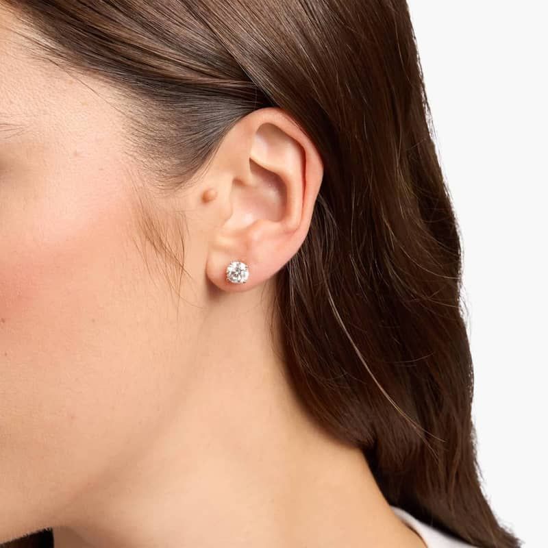 Four Prong Round Brilliant Lab Grown Diamond Stud Earrings in 14k Yellow Gold (2 Ct. tw. - F-G / VS2-SI1)