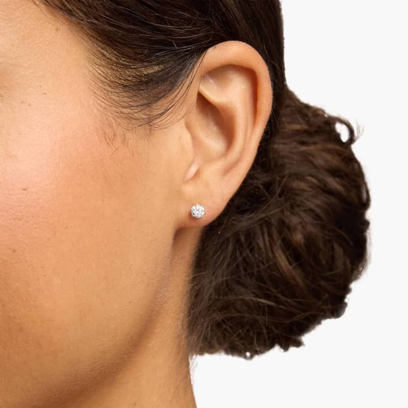 Six Prong Round Diamond Stud Earrings In 14K White Gold (1/2 Ct. tw. - H-I / SI1-SI2)