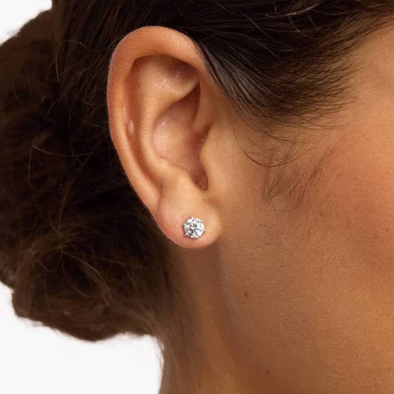 Six Prong Round Lab-Grown Diamond Stud Earrings In 14K White Gold (1 Ct. tw. - F-G / VS2-SI1)