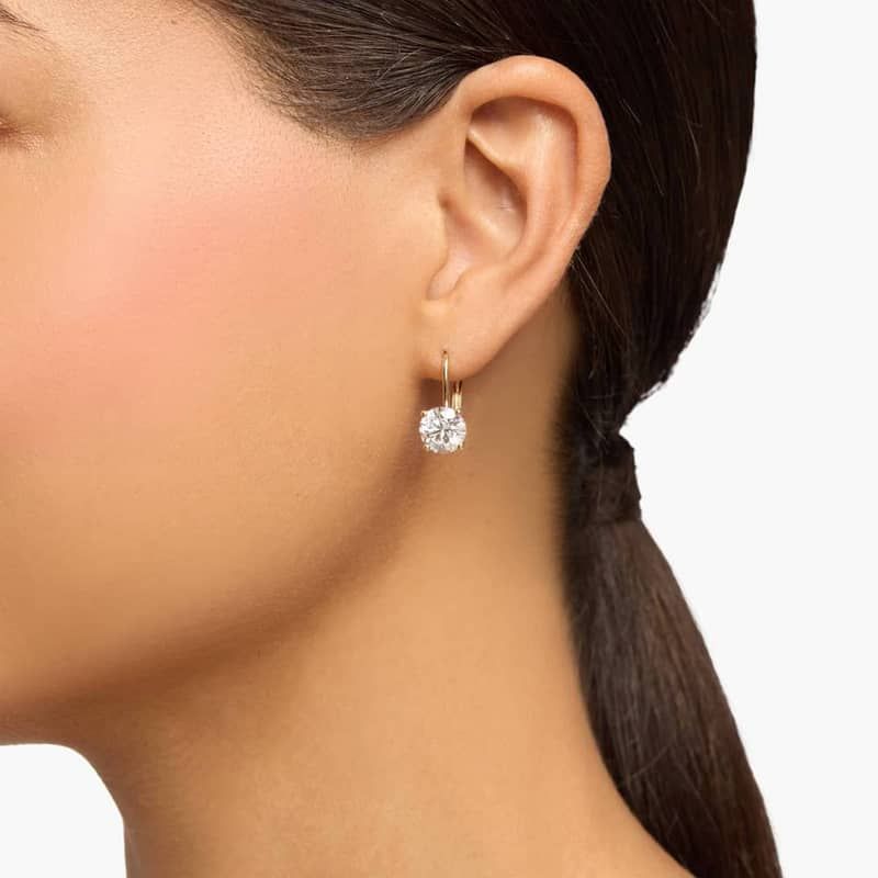 Lever Back Hidden Halo Diamond Stud Earrings In 14K Yellow Gold (4 Ct. tw. - H-I / SI1-SI2)
