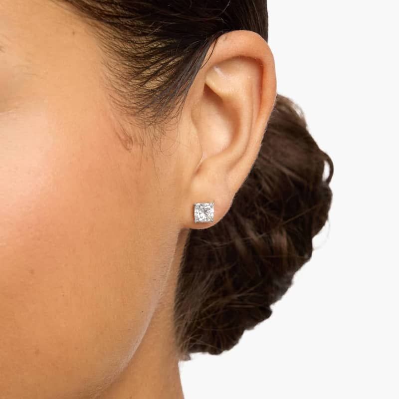 Cushion Cut Lab-Grown Diamond Stud Earrings In 14K White Gold (2 Ct. tw. - F-G / VS2-SI1)