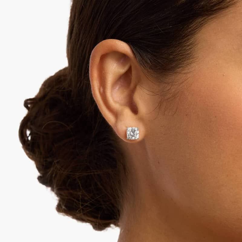 Cushion Cut Lab-Grown Diamond Stud Earrings In 14K White Gold (3 Ct. tw. - F-G / VS2-SI1)