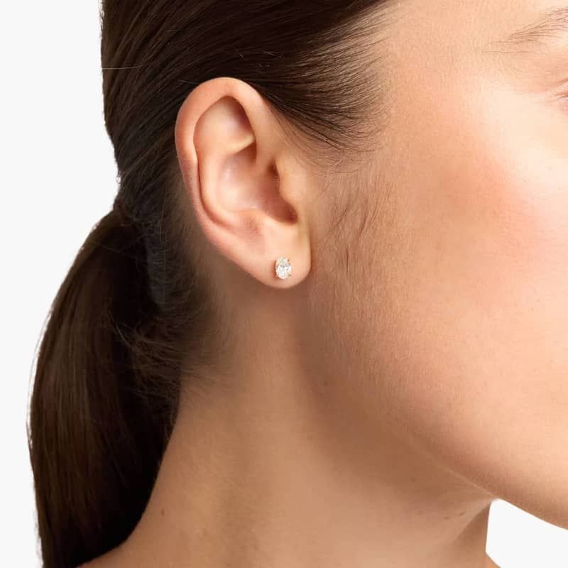 Oval Cut Diamond Stud Earrings In 14K Yellow Gold (3/4 Ct. tw. - H-I / SI1-SI2)