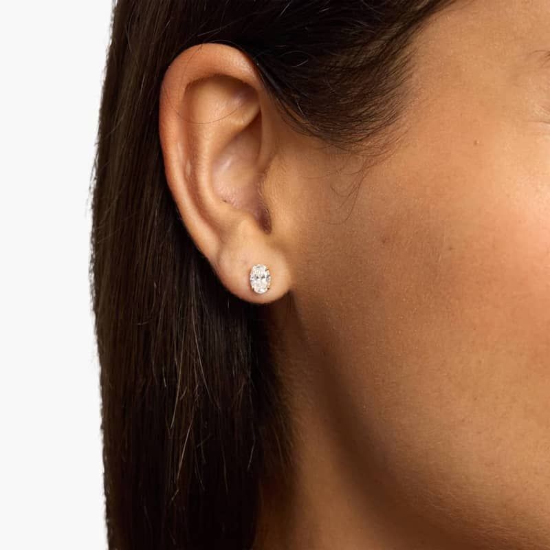 Oval Cut Lab-Grown Diamond Stud Earrings In 14K White Gold (1 Ct. tw. - F-G / VS2-SI1)