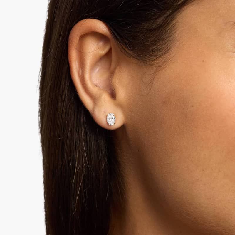 Oval Cut Lab-Grown Diamond Stud Earrings In 14K Yellow Gold (1 Ct. tw. - F-G / VS2-SI1)