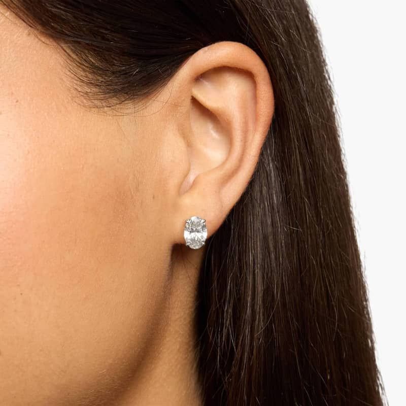 Oval Cut Lab-Grown Diamond Stud Earrings In 14K White Gold (3 Ct. tw. - F-G / VS2-SI1)