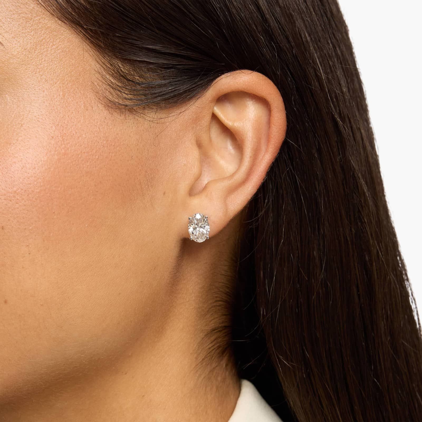 Oval Cut Lab-Grown Diamond Stud Earrings in 14k White Gold (4 ct. tw. - F-G / VS2-SI1)