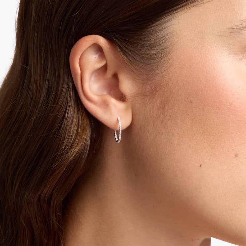 Inside Out Lab Grown Diamond Round Hoops, 1/2 Inch Diameter In 14K White Gold (1/4 Ct. tw. - F-G / VS2-SI1)
