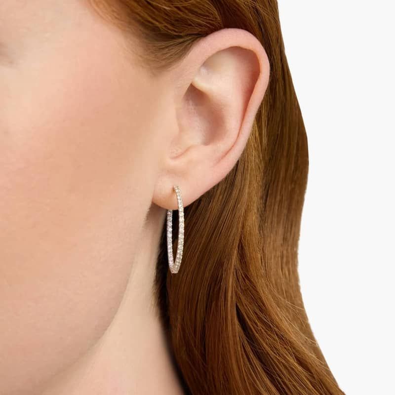 Inside Out Lab Grown Diamond Round Hoops, 1 Inch Diameter In 14K White Gold (1 Ct. tw. - F-G / VS2-SI1)