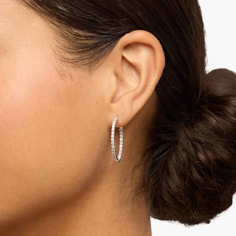 Inside Out Lab Grown Diamond Round Hoops, 1 Inch Diameter In 14K White Gold (2 Ct. tw. - F-G / VS2-SI1)