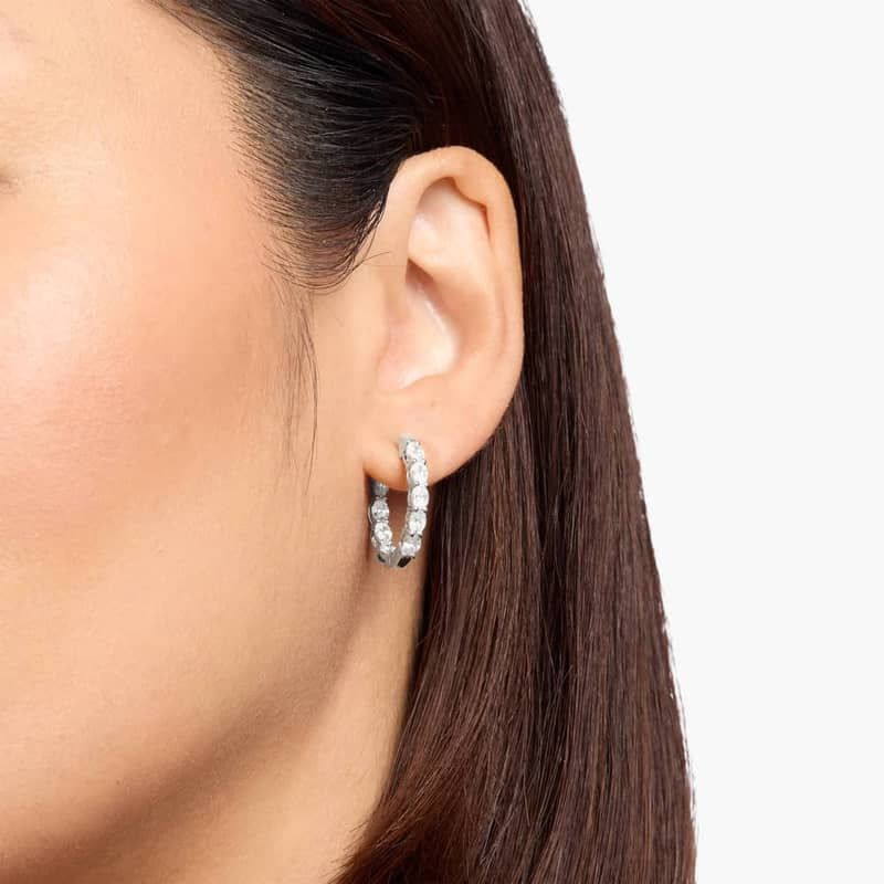 Inside Out Oval Cut Lab Grown Diamond Hoop Earrings In 14K White Gold (2 Ct. tw. - F-G / VS2-SI1)