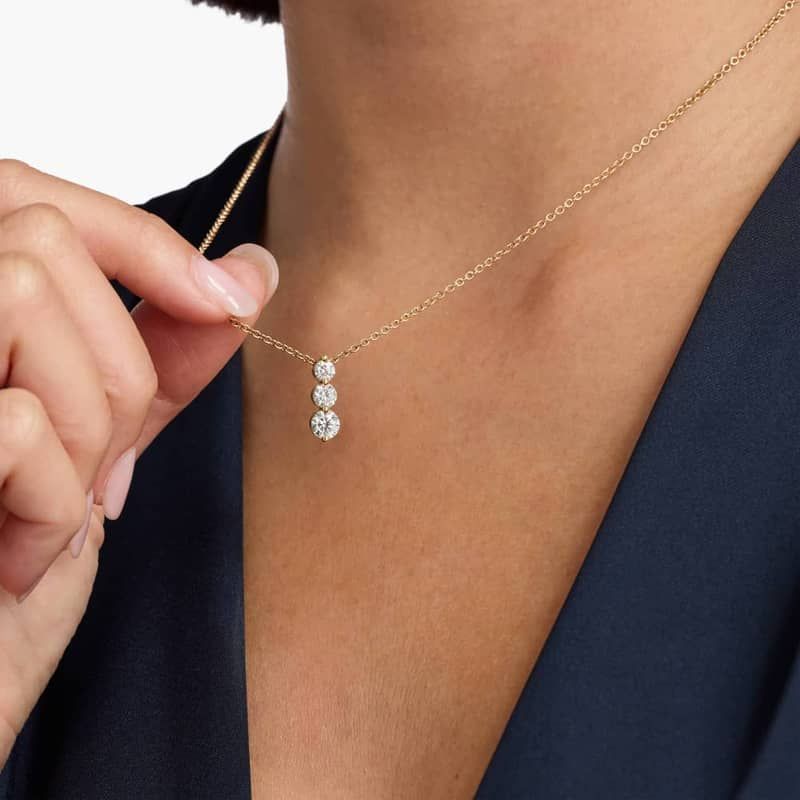 Lab Grown Round Diamond Three Stone Pendant in 14k Yellow Gold (1 ct. tw.)