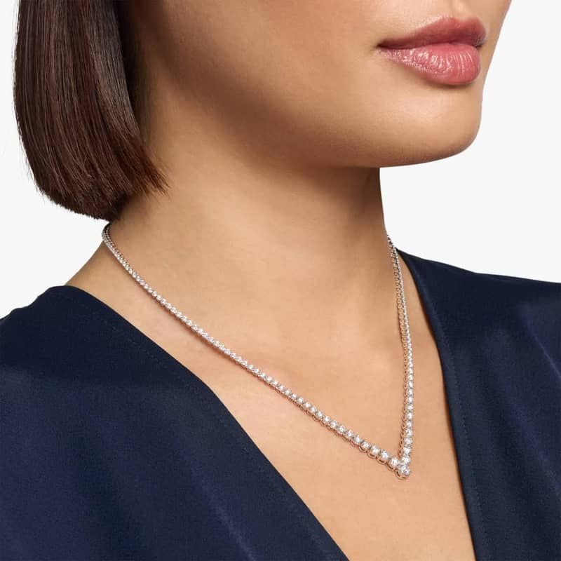 18 " Chevron Lab Grown Diamond Eternity Necklace In 14K White Gold (7 Ct. tw. - F-G / VS2-SI1)