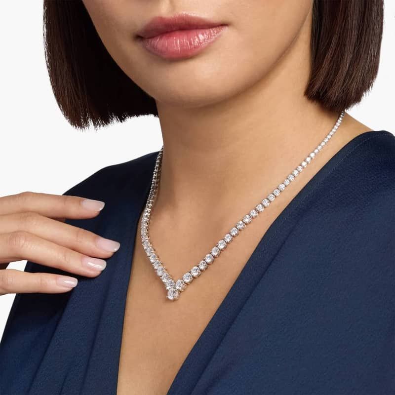 18 " Chevron Lab Grown Diamond Eternity Necklace In 14K White Gold (15 Ct. tw. - F-G / VS2-SI1)