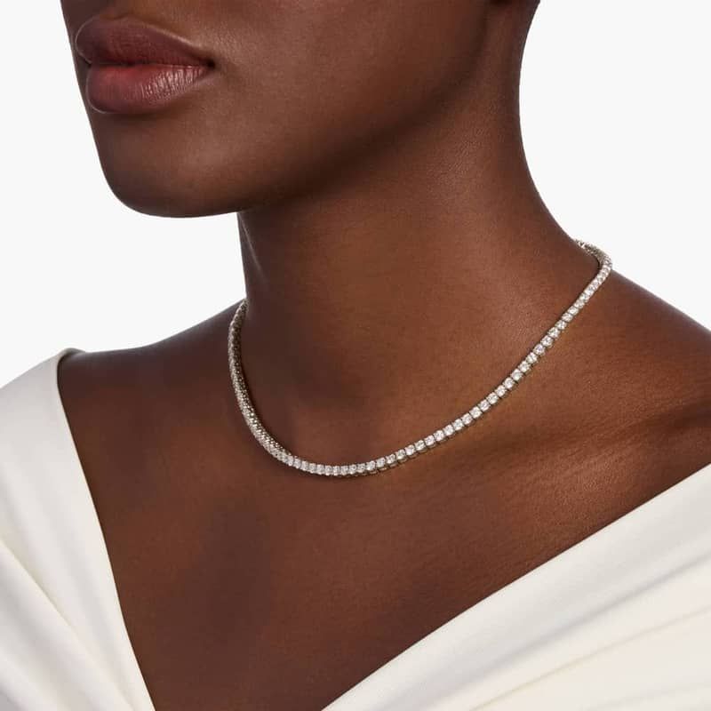 16 " Straight Lab-Grown Diamond Tennis Necklace In 14K White Gold (12 Ct. tw. - F-G / VS2-SI1)