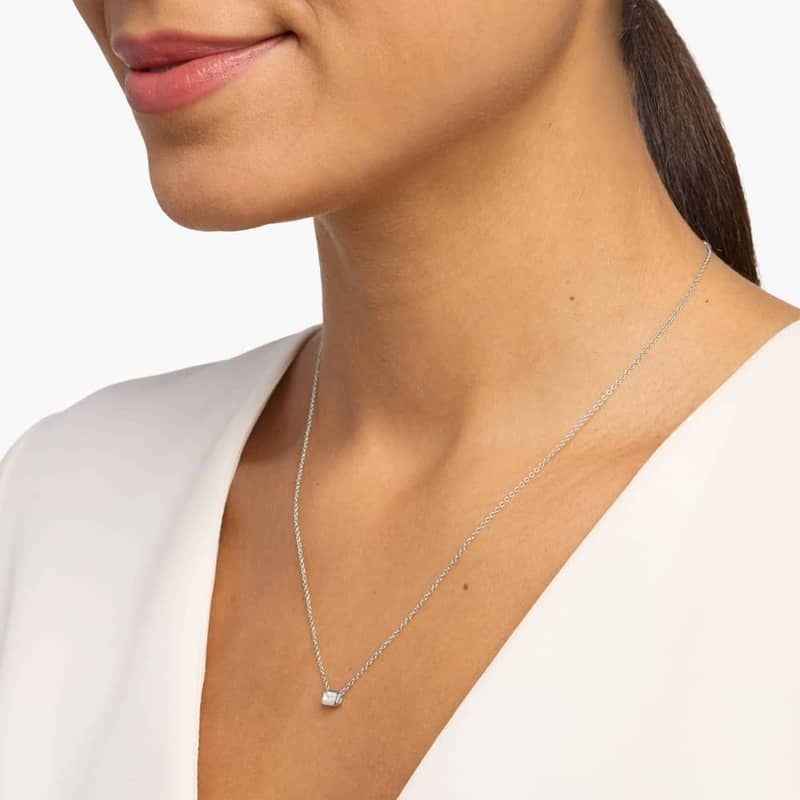 East West Emerald Cut Bezel Lab-Grown Diamond Pendant In 14K White Gold (1/4 Ct. tw. - F-G / VS2-SI1)