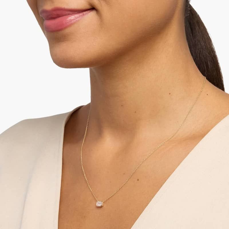 East West Emerald Cut Bezel Lab-Grown Diamond Pendant In 14K Yellow Gold (1/2 Ct. tw. - F-G / VS2-SI1)