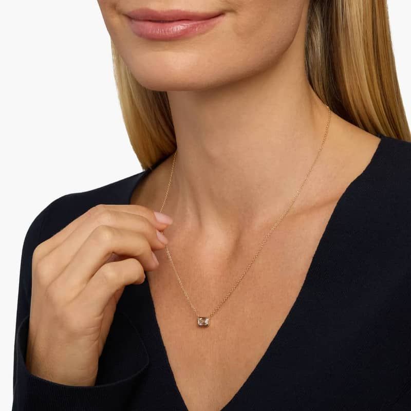 East West Emerald Cut Bezel Diamond Pendant In 14K Yellow Gold (1 Ct. tw. - H-I / SI1-SI2)