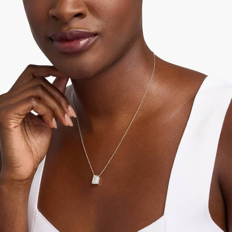 Emerald Cut Lab-Grown Diamond Solitaire Pendant In 14K White Gold (3 Ct. tw. - F-G / VS2-SI1)