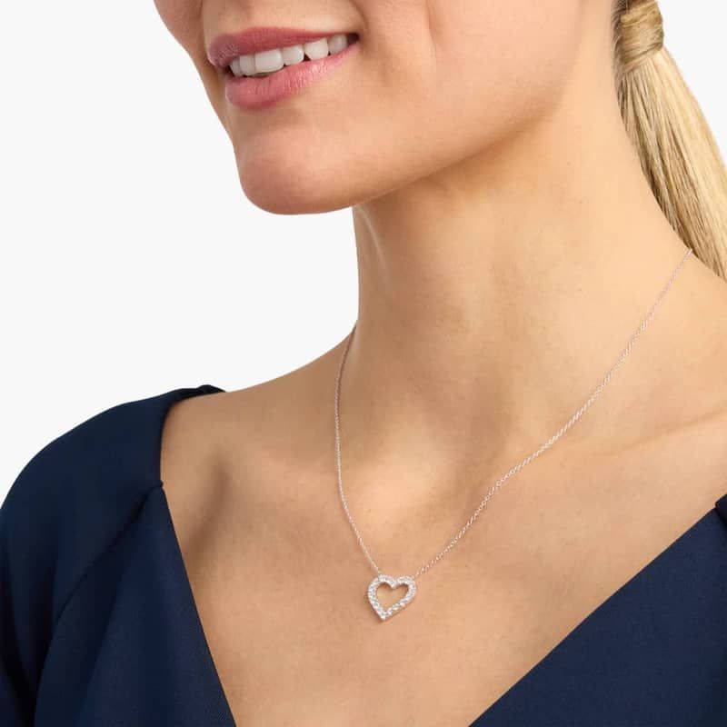 Riviera Pavé Heart Pendant Necklace in 14K White Gold (3/4 Ct. Tw.)