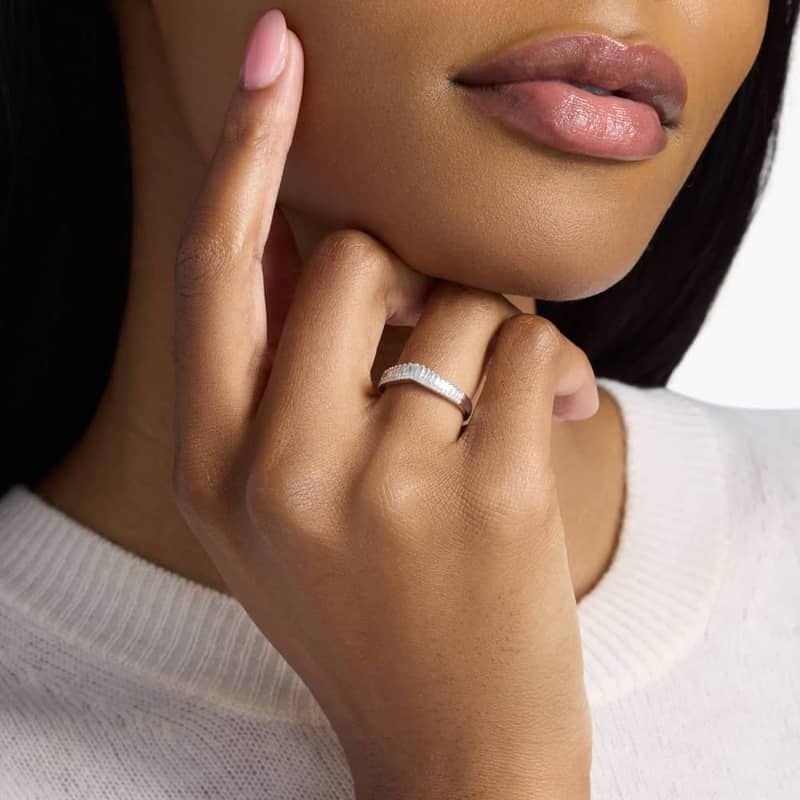 ZAC ZAC POSEN Baguette & Pavé Diamond Crown Curved Wedding Ring in 14k White Gold (4 mm, 3/8 ct. tw.)