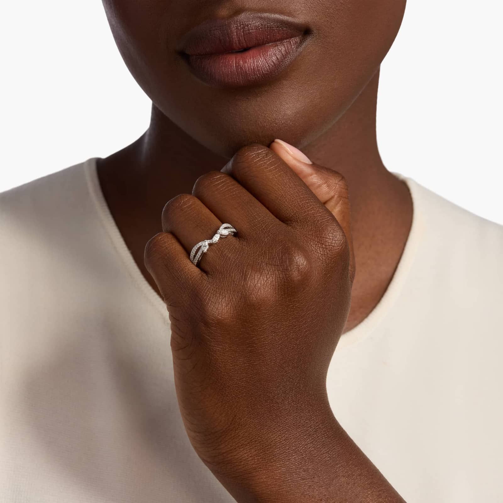 Romantic Twist Marquise and Pavé Curved Diamond Ring in 14k White Gold (3/8 ct. tw.)