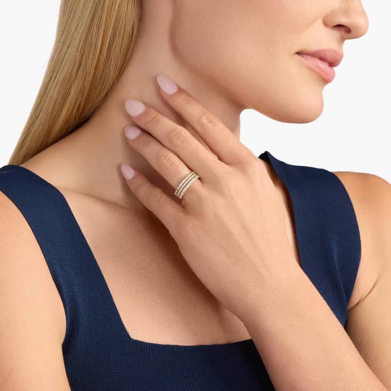 Three Row Baguette and Pave Diamond Ring in 14k Yellow Gold (5/8 ct. tw.)