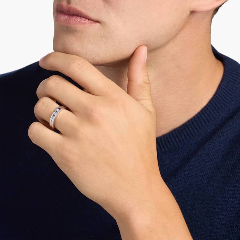 Men's Princess-Cut Diamond and Sapphire Wedding Ring in Platinum (1/8 ct. tw.)