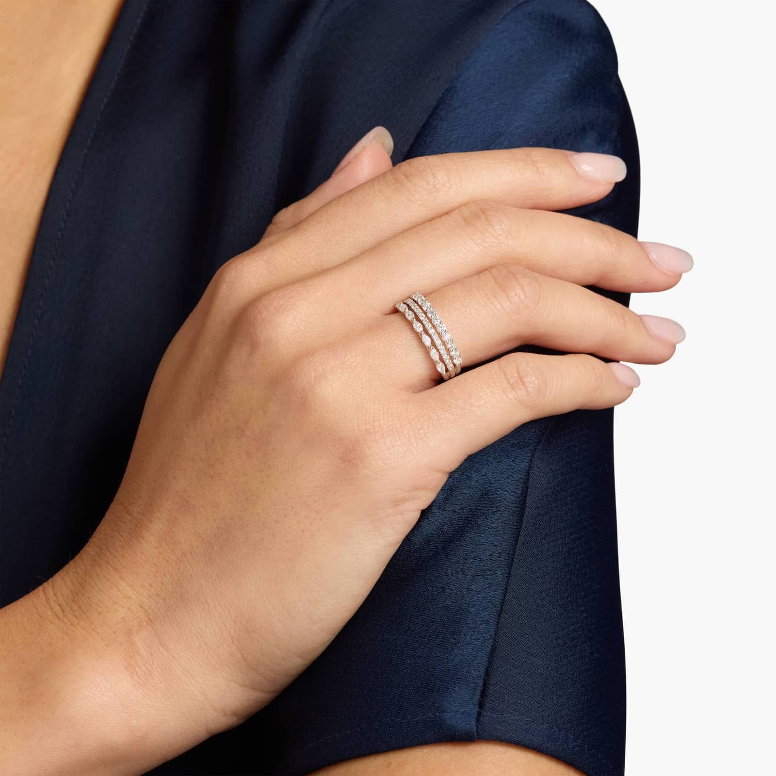 3 Row Stacking Ring in 18k White Gold (3/4 ct. tw.)