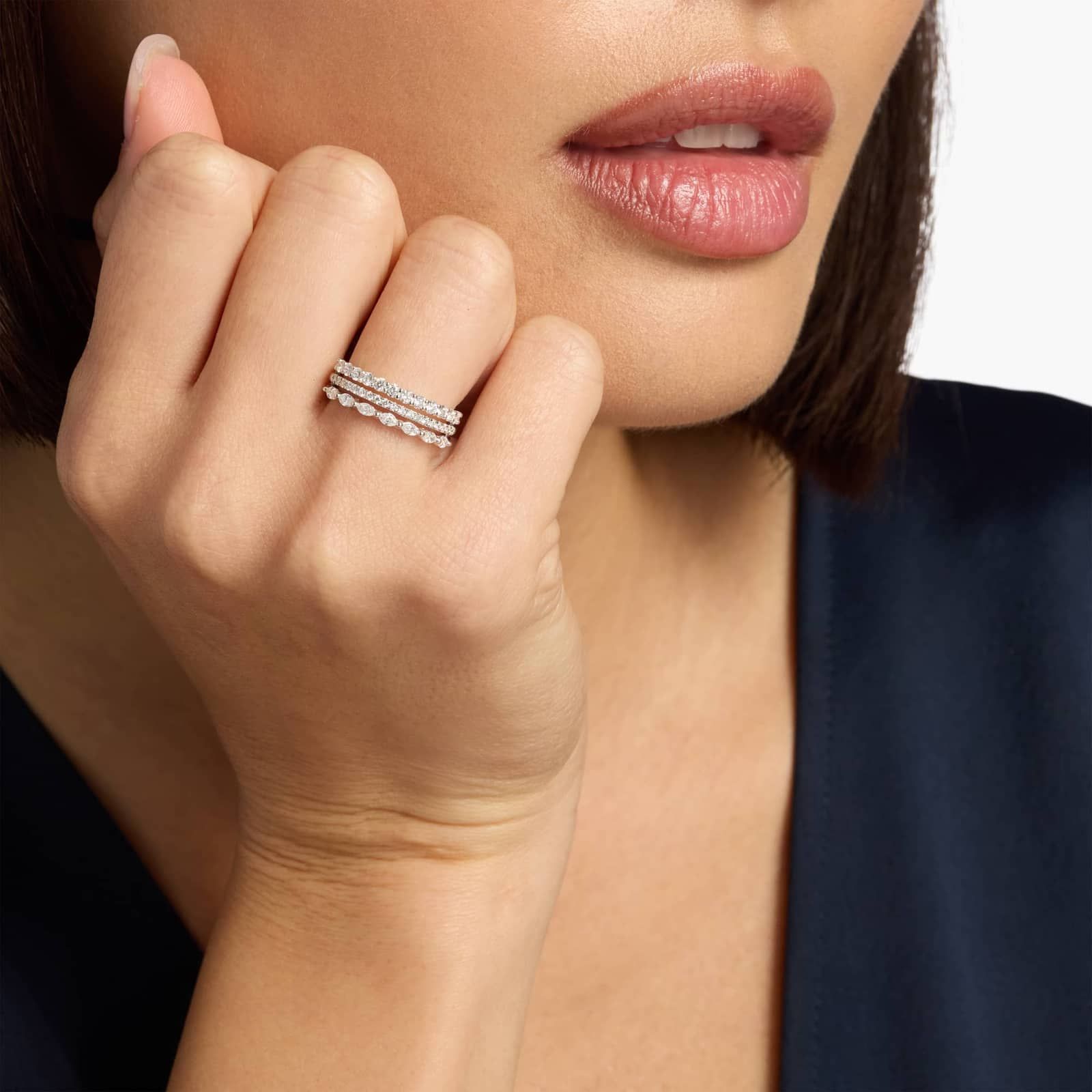 3 Row Stacking Ring in 18k White Gold (3/4 ct. tw.)