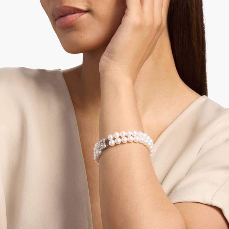 Double-Strand Freshwater Cultured Pearl Bracelet in 14k White Gold (7.0-7.5mm)