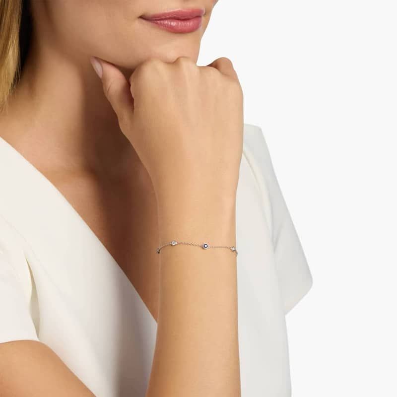 Petite Stationed Sapphire and Diamond Bracelet in 14k White Gold (3mm)