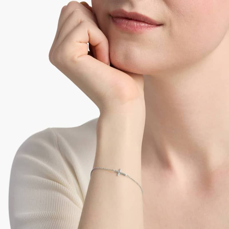 Mini Sideways Cross Bracelet in 14k White Gold (1.2 mm)
