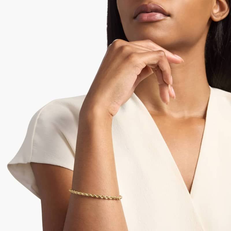 8" Solid Diamond Cut Rope Chain Bracelet in 14k Yellow Gold (4.25 mm)