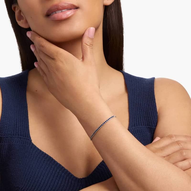 Riviera Pavé Sapphire Bolo Bracelet in 14k White Gold