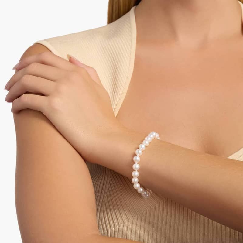 7" Freshwater Cultured Pearl Bracelet in 14k White Gold (7.0-7.5mm)