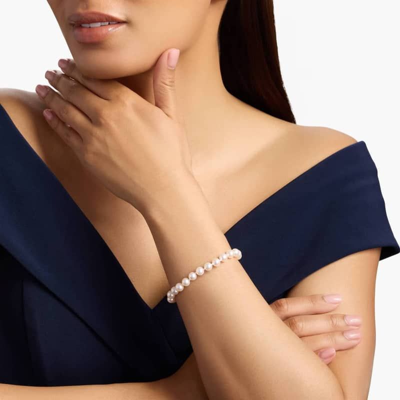 7" Classic Akoya Cultured Pearl Bracelet in 18k White Gold (6.5-7.0mm)