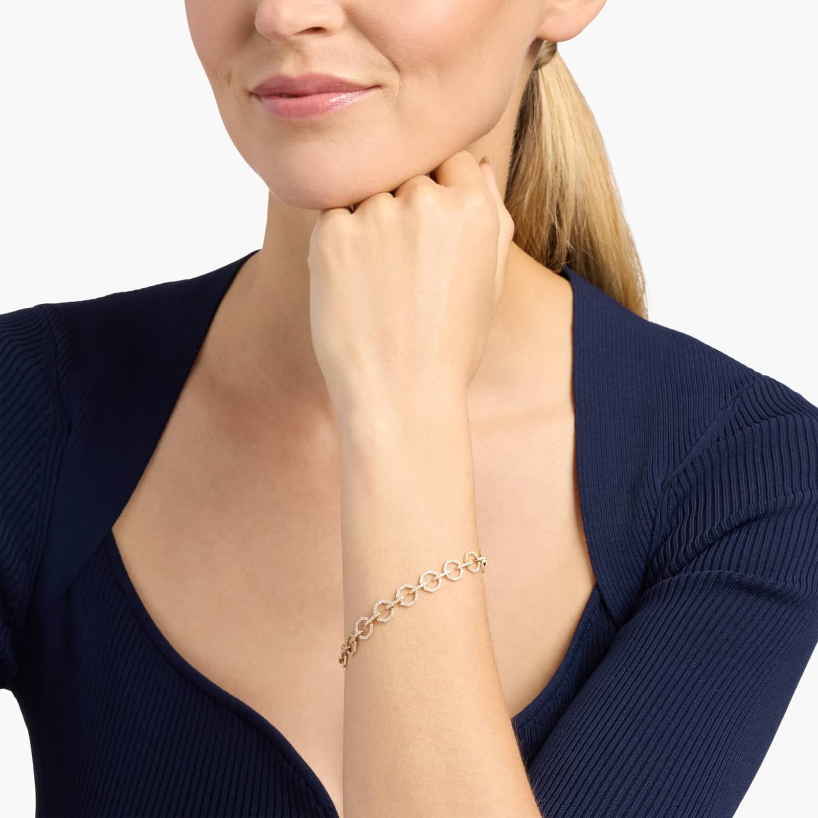 Pavé Diamond Octagon Link Bracelet in 14K Yellow Gold (1 1/2 Ct. Tw.)