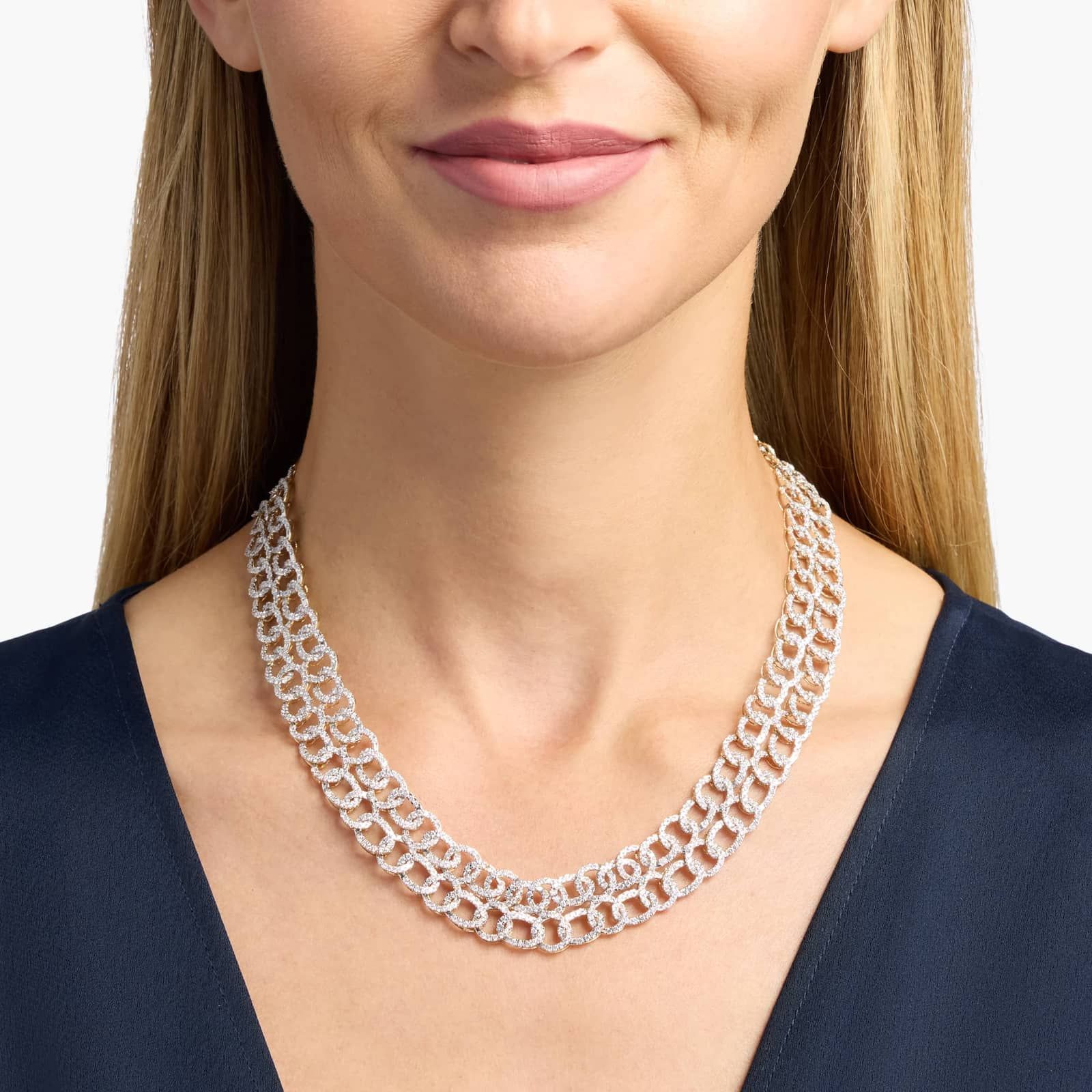 Interlocking Diamond Link Statement Necklace in 14k Yellow Gold (12 Ct. Tw.)
