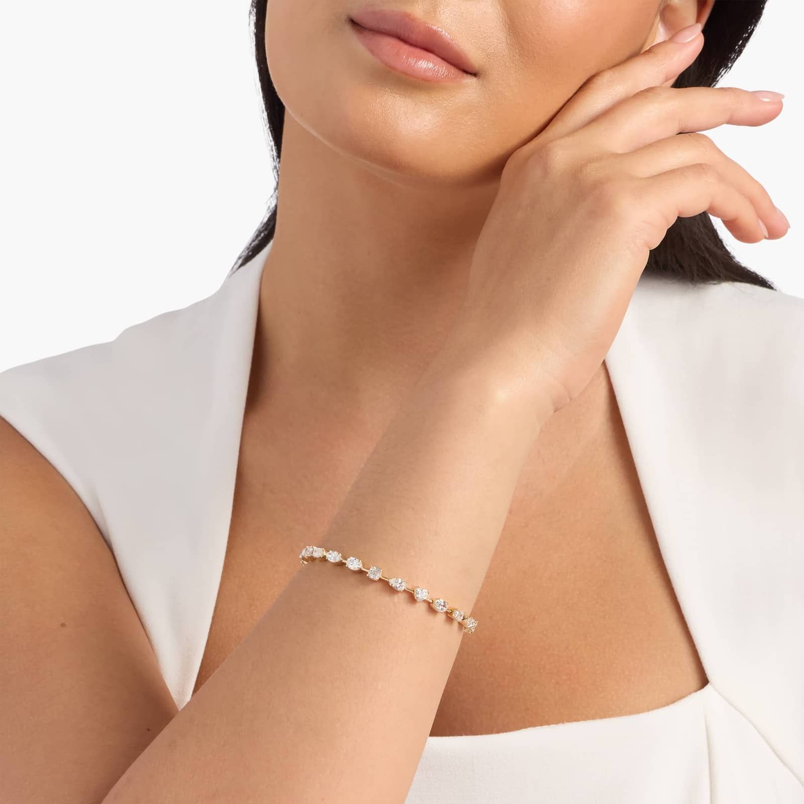 Fancy Shape Diamond Station Bracelet in 14k Yellow Gold (7 Ct. Tw.)