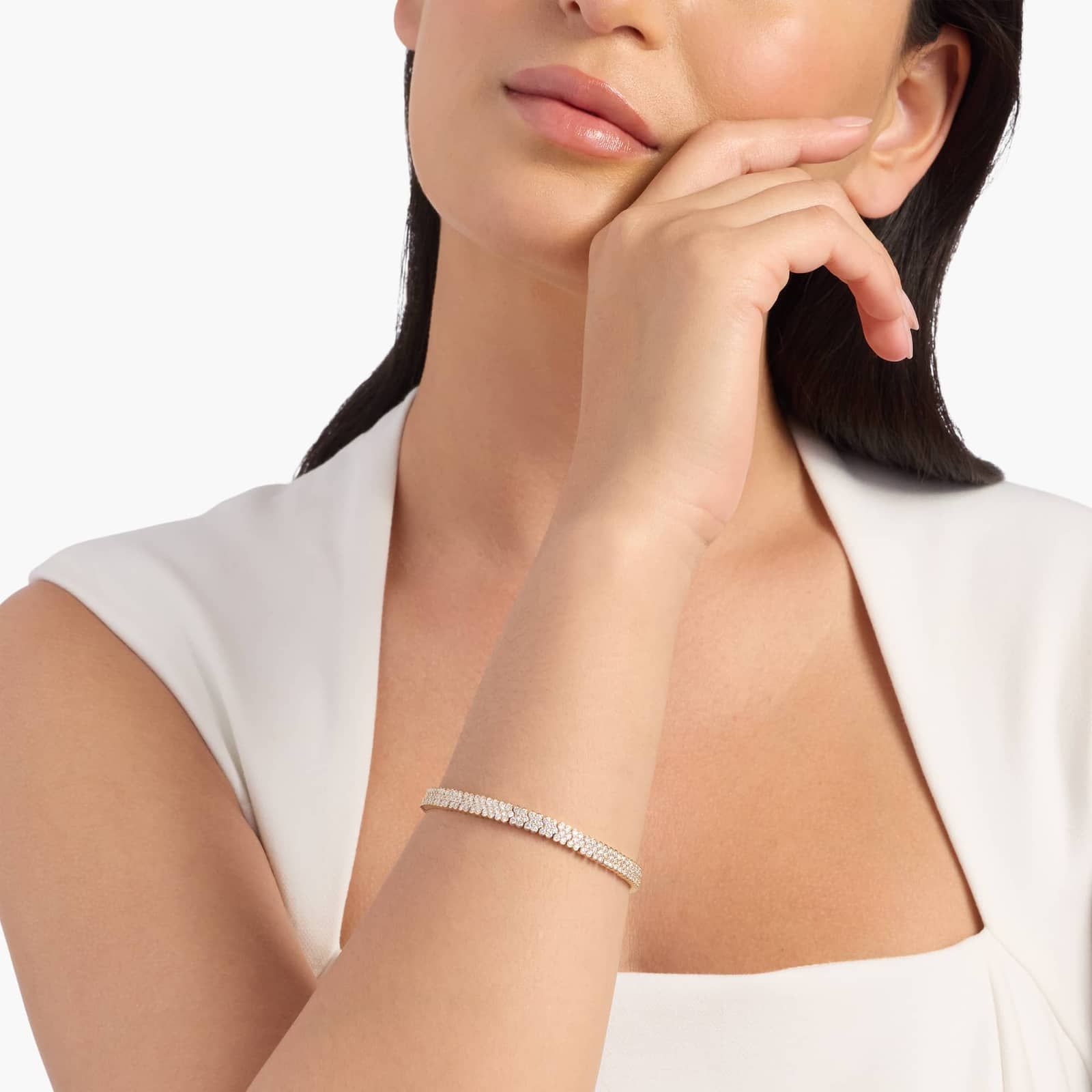 Diamond Flower Link Tennis Bracelet in 14k White Gold (6 Ct. Tw.)