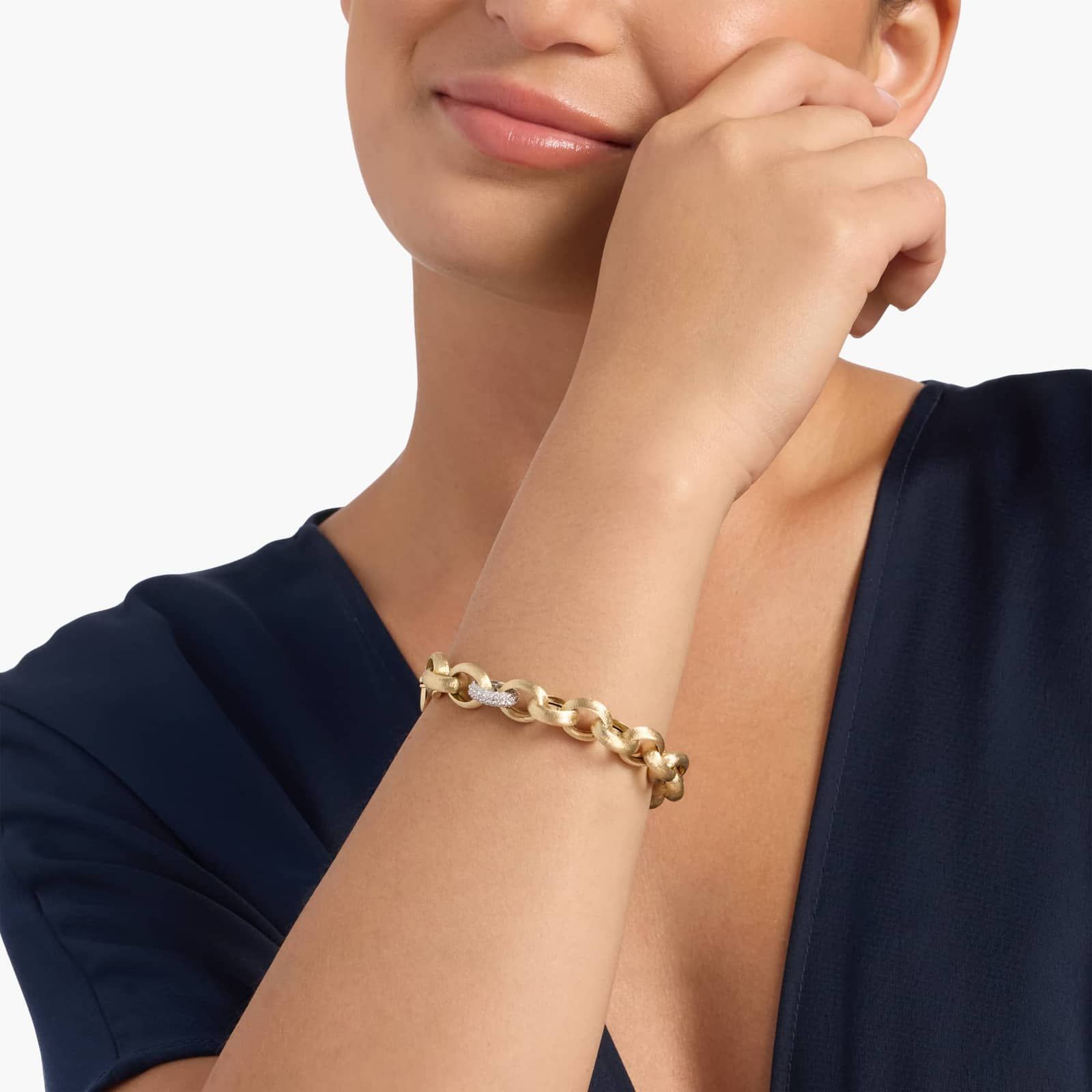 7.5" Two-Tone Pavé Diamond Accent Link Bracelet in 14K Yellow Gold